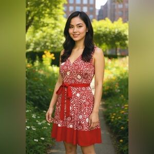 Jones Studio Red and White Floral Midi Dress